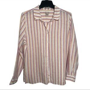 CHICO'S 100% Linen striped Shirt Button Up Roll Sleeves Womens Size 2 US 12-14